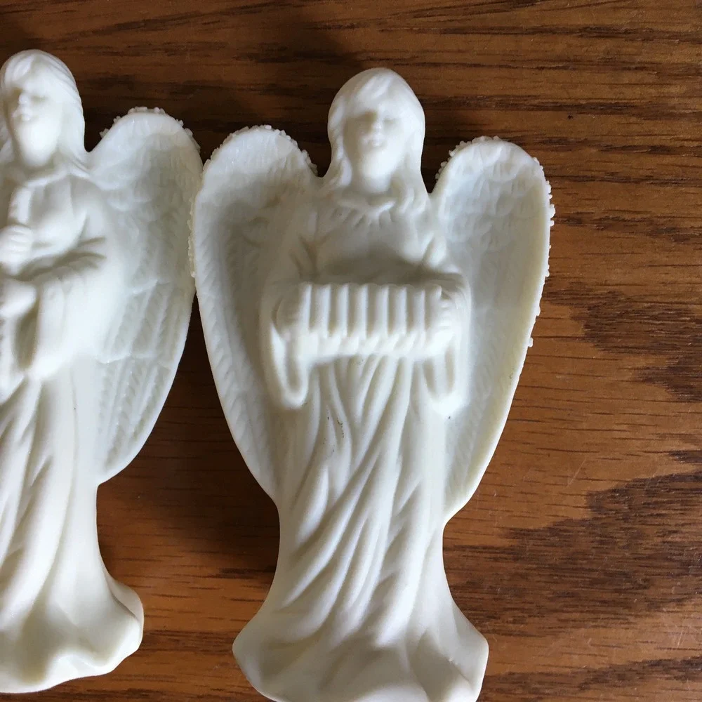 Vintage Angel Figurines Set of 3 White Porcelain Bisque Instruments Musical
